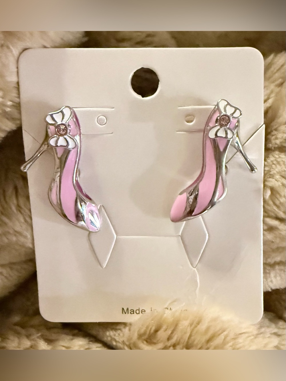 Silver and Pink Stiletto Heel Shoes Post Style Earrings